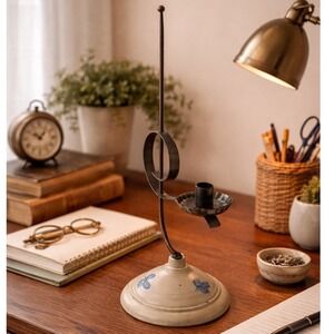 Rowe Pottery Works Tall Candle Holder 22" Stoneware & Metal Primitive Farmhouse